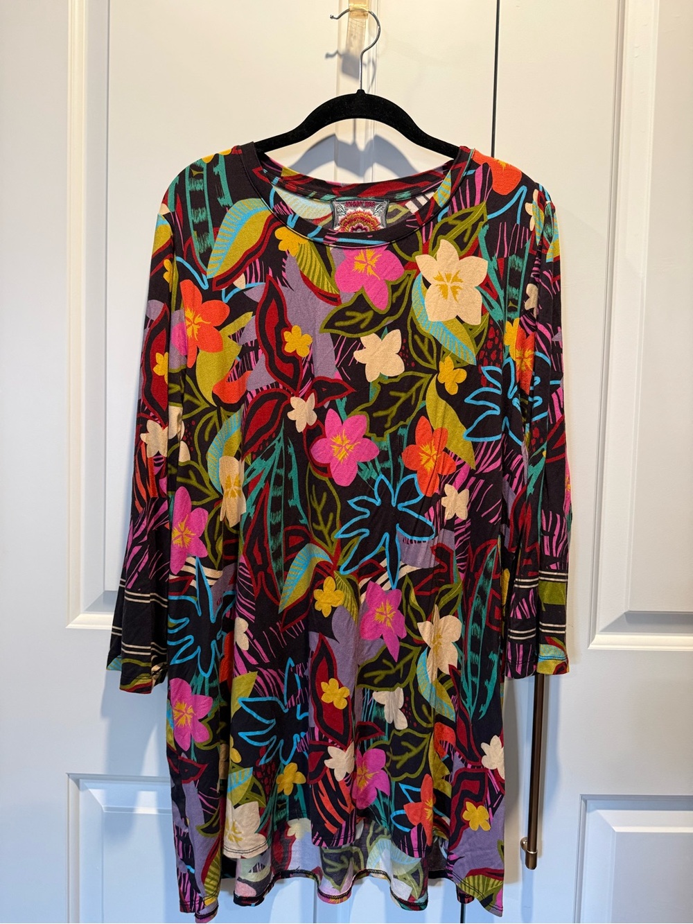 Johnny Was XXL Tropical Floral Cotton Knit Tunic Dress Boho Colorful